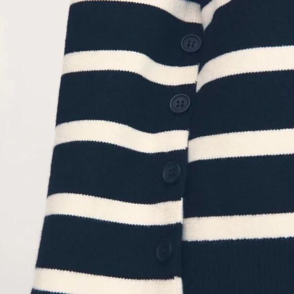Black White Striped Zara Button Sleeve Round Neck Pullover Knit Sweater (NWT) - Picture 3 of 6